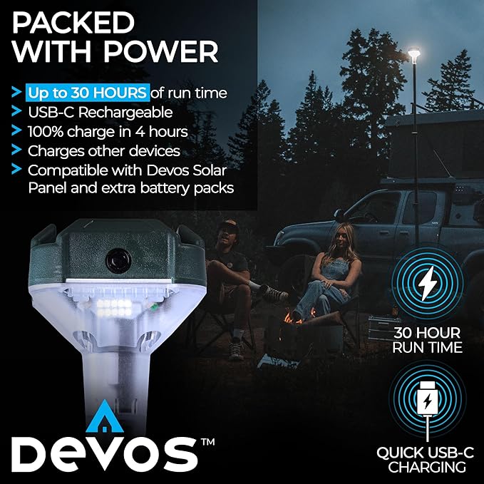 Devos Outdoor LightRanger 800 Lumen Lantern - Rechargeable Telescoping LED Lantern, 8 Feet Tall, 30-Hour Runtime, Illuminates 40-Foot Area, Adjustable Height