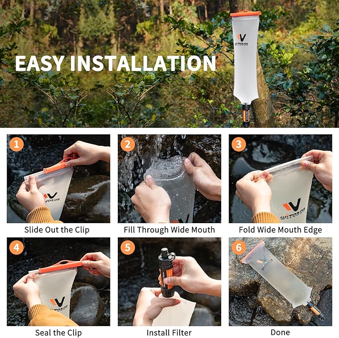 Water Bag 3L Compatible with Sawyer Squeeze Water Filter, Durable TPU Material, BPA & PVC Free Squeeze Pouch, Collapsible Hydration Canteens for Camping Hiking Cycling Fishing or Traveling