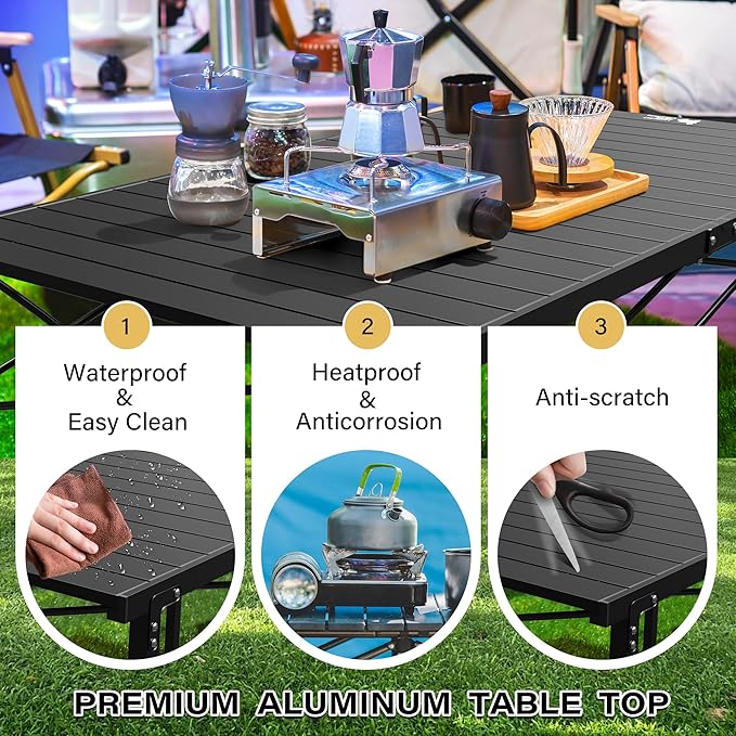 OUTSIDER Folding Camping Table with Aluminum Roll-up Tabletop Portable Lightweight Beach Table with Carry Bag for Outdoor Cooking, Picnic, BBQ, Travel, Backyard Style1