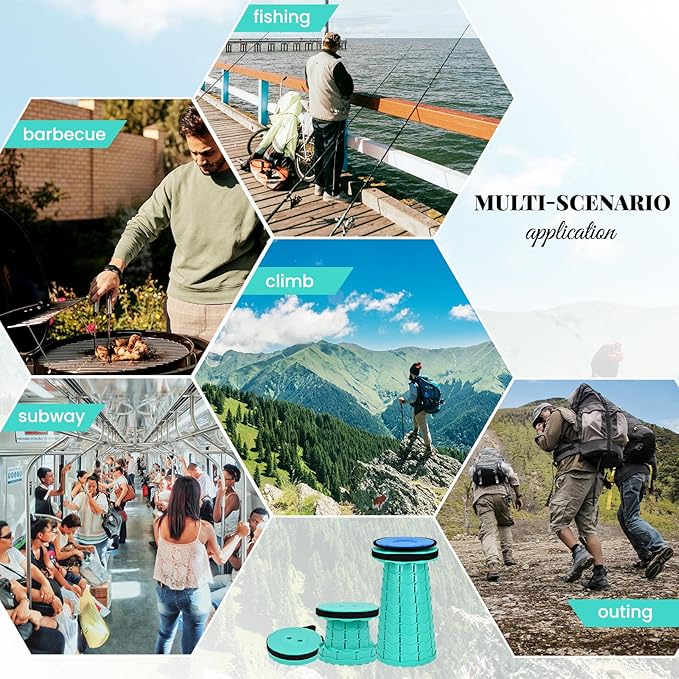 2 Pack Upgraded Collapsible Stool Folding Stool with Cushion,Retractable Folding Stool Max Load Capacity 400lbs, Portable Telescoping Stools for Camping Hiking Outdoor BBQ -Mint Green