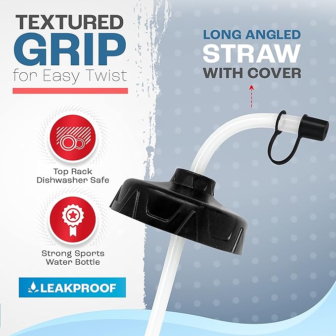 50 Strong 1 Liter Water Bottle with Straw – 18-Pack Easy-Squeeze Sports Bottles with Long Straw & Built-In Finger Grip – BPA-Free & Made in USA – Ideal for Hockey & Team Sports