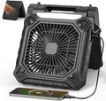 KITWLEMEN 10 Inch Solar Camping Fan with Light- Rechargeable Battery Operated Fan, 19H Run Time, 3 Speed, 6H Timer, SOS Signal, Portable Desk Fan for Camping Fishing RV Trips Hurricane Power Outage