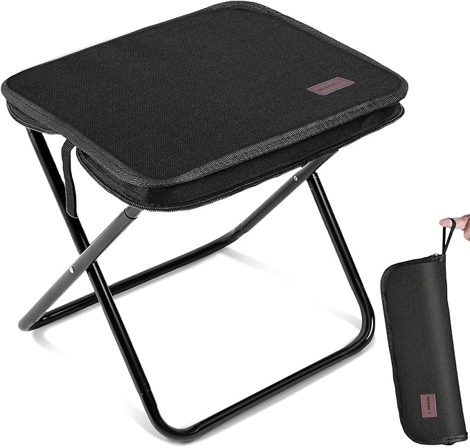 MOONCY Portable Stool, 13 Inch Small Folding Stool for Adults, Ultralight Black Camping Stools for Hiking and Fishing, Hold Up to 265 LBS