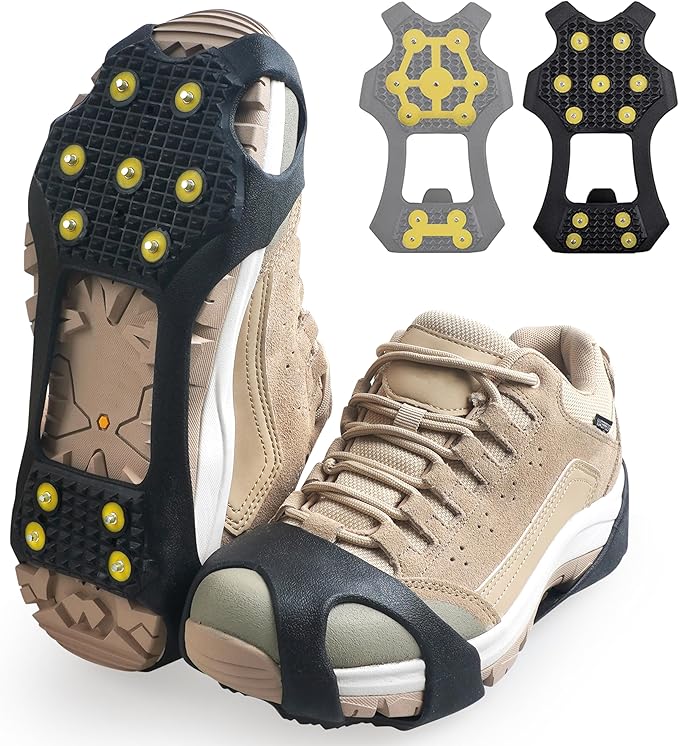 Ice Cleats for Shoes and Boots Traction Cleats for Snow Anti Slip Crampons 11 Studs Rubber Overshoe for Walking on Ice and Snow