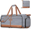 Lekesky Foldable Travel Duffle Bag for Women, 60L Large Duffel Bag with Separate Shoes Compartments & Straps, Carry On Weekend Bag for Women, Hospital, Overnight (Blue Stripes)
