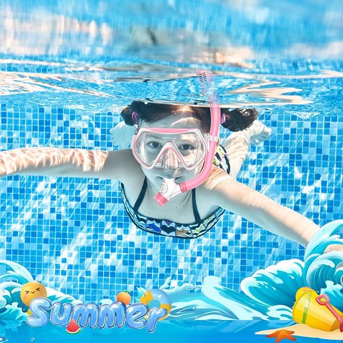 Snorkeling Gear for Kids, Kids Snorkel Set for Ages 6-14, Dry Top Snorkel, Mask Set Kid Swimming Goggles Diving Mask Combo Set Anti-Fog Panoramic View Scuba Packages
