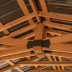 Backyard Discovery Norwood 24' x 12' Cedar Wood Outdoor Gazebo Pavilion with Hardtop Galvanized Steel Peak Roof, Snow Support, Wind Resistance, PowerPort, Shade for Garden, Patio, Deck, Entertaining