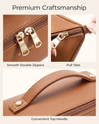BAGSMART Makeup Bag Travel Cosmetic Bag, Large Make Up Bag Flat Open Toiletry Bag for Women, PU Leather Travel Essentials Organizer Case, Wide-open Pouch Purse for Skincare, Brushes, Coffee Brown