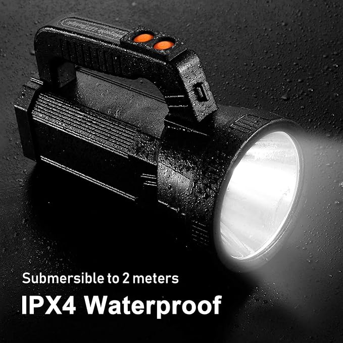 Super Bright LED Spotlight Rechargeable Flashlight 10000 Lumen Handheld Spotlight 10000mAh Long Lasting Torchlight Searchlight Flood Fishing Hiking Camping Flashlight USB Output with Tripod