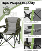 KingCamp Oversized Camping Folding Chair, Heavy Duty 450 LBS with Lumbar Support, Padded seat with Cup Holder&Cooler Bag, Ideal for Camp, Fishing, Sports Event, Backyard, Patio, Lawn (Lava Green)