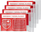 Swiss Safe 4 Pack Mylar Emergency Blankets for Survival - Compact & Insulated for Cold Weather - Designed for NASA, Outdoor, Running, Camping, Survival, First Aid Car Kit - Red, 4 Pack