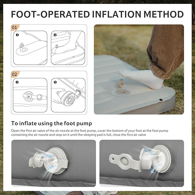 Naturehike Camping Sleeping Pad, Ultralight Inflatable Sleeping Mat with Pillow Built-in Foot Pump, 2.6 Inch Lightweight Air Mattress for Backpacking, Hiking, Traveling (Grey)