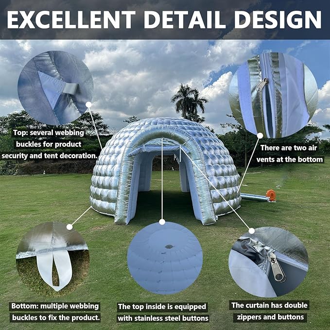 SAYOK Outdoor Portable Inflatable Igloo Dome Tent with Led Light for Party Wedding Event Camping