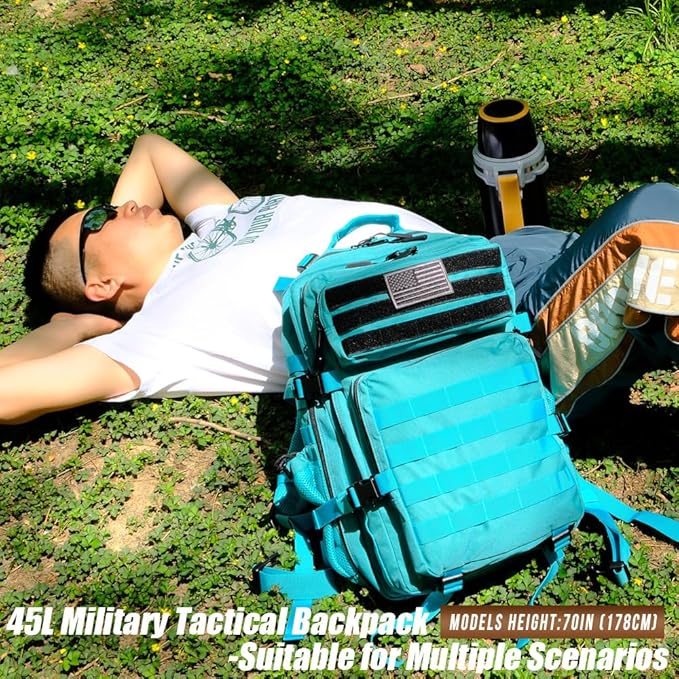 Military Tactical Backpack 45L Large Tactical Backpack for Men, Hiking Rucksack With Bottle Holder