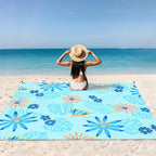 Beach Blanket Waterproof Sandproof, 9 Ft X 10 Ft Extra Large Sand Free Beach Mat, Big Compact Lightweight Quick Drying Picnic Blanket with 4 Stakes & Pockets for Camping, Travel, Hiking
