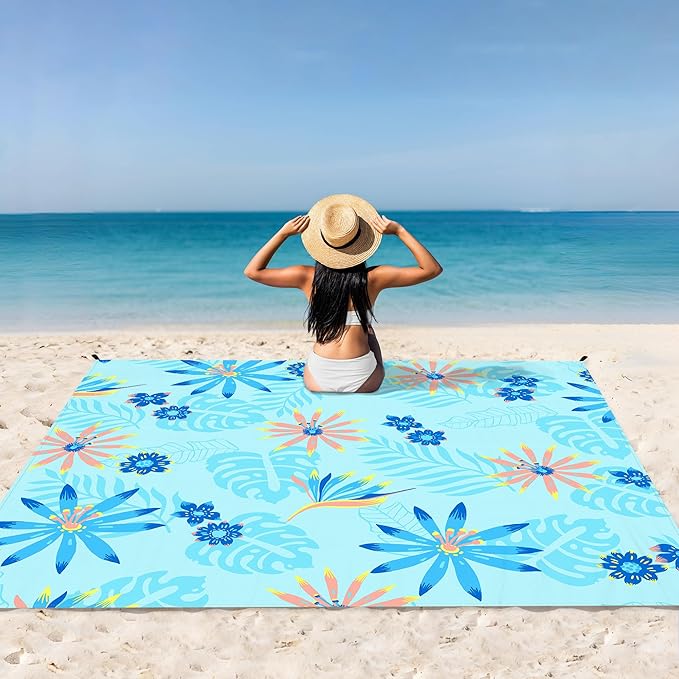 Beach Blanket, Waterproof Sandproof Beach Mat Lightweight Outdoor Picnic Blanket for Travel, Camping, Hiking