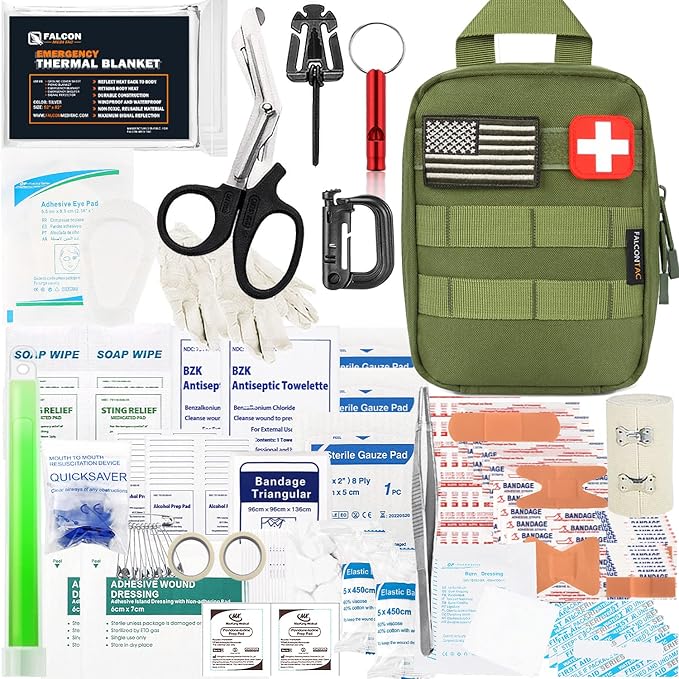 200 Pieces First Aid Kit IFAK Survival Kit Molle System Compatible Pouch, Emergency Kit Gift for Men, Dad, Husband, for Outdoor, Camping, Hunting, Hiking, Home, Earthquake, Disasters