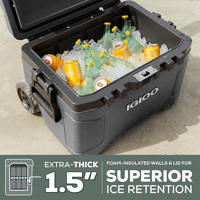 Igloo Trailmate 52Qt Wheeled Cooler, Insulated Hard Shell Ice Chest, Bone