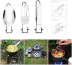 Camp Flatware Sets - Stainless Steel Spoon Fork Knife & Nylon Storage Bag - Foldable + Locking Handle - Ultralight Utensils for Backpacking/Hiking/Camping - 3oz