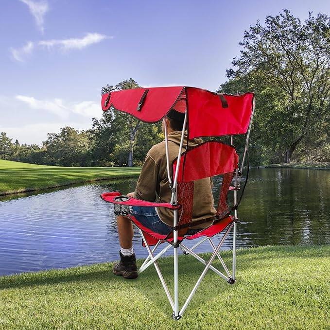Portable Folding Camping Chair - Lightweight, Durable Outdoor Chair for Camping, Fishing, Beach, Lawn, and More - Comfortable Folding Chairs for Outside Activities (RED)