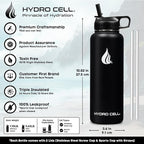 HYDRO CELL Stainless Steel Insulated Water Bottle with Straw - For Cold & Hot Drinks - Metal Vacuum Flask with Screw Cap and Modern Leakproof Sport Thermos for Adults (Black 40oz)
