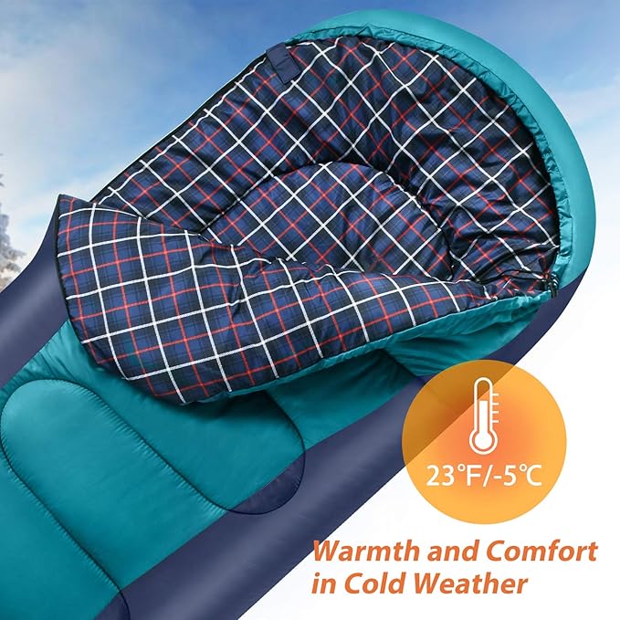 Flannel Sleeping Bag Lightweight, Portable, Waterproof 3-4 Seasons Warm Cold Weather Sleeping Bag for Adults & Kids - Indoor & Outdoor: Camping, Backpacking, Hiking