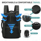 Lay Flat Carry on Travel Backpack, 30L Airline Approved, Fits 16" Laptop, USB-C & USB-A, Water Resistant, Black