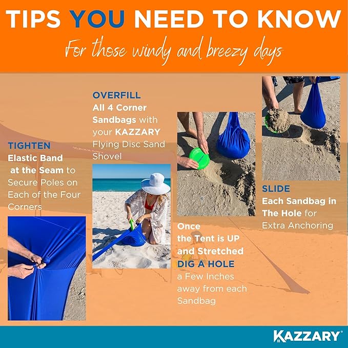 Beach Tent UPF50+ Sun Shade Canopy with Sandbags, 4 Stability Poles, Ground Pegs, Flying Disc Sand Shovel, Lightweight Sunshade Shelter, 7ft Tall for Outdoor Trips, Camping and Sports