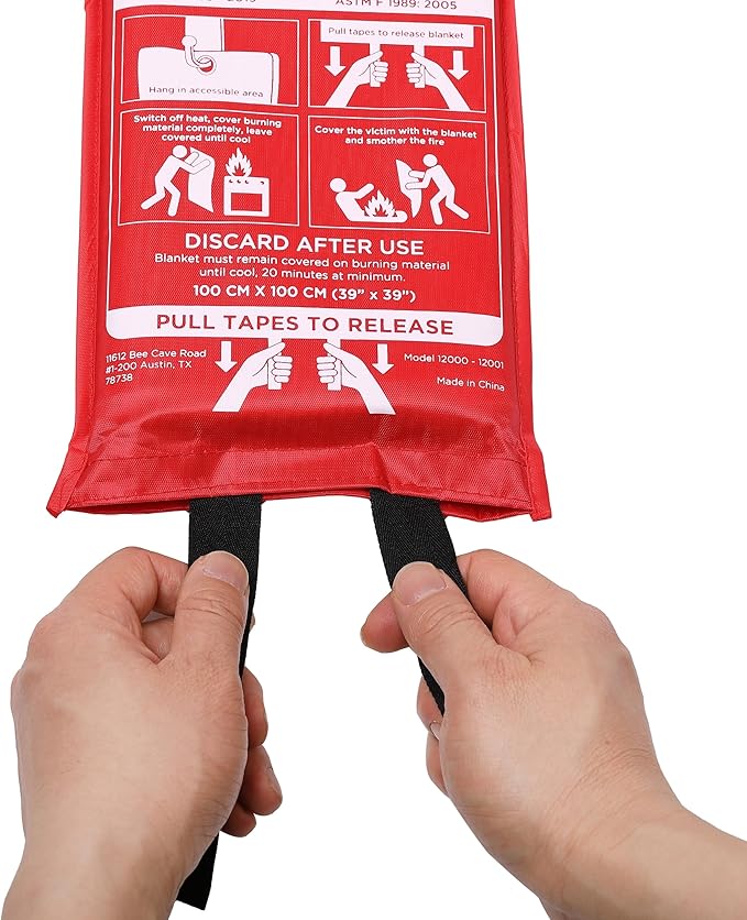 BIRDROCK HOME Fire Blanket for Home and Kitchen | Emergency Supplies for Small Fires | CE Safety Standard Approved | Fiberglass Fire Suppression, Mess-Free | Ideal for Camping Vehicle Kits | 4 Pack