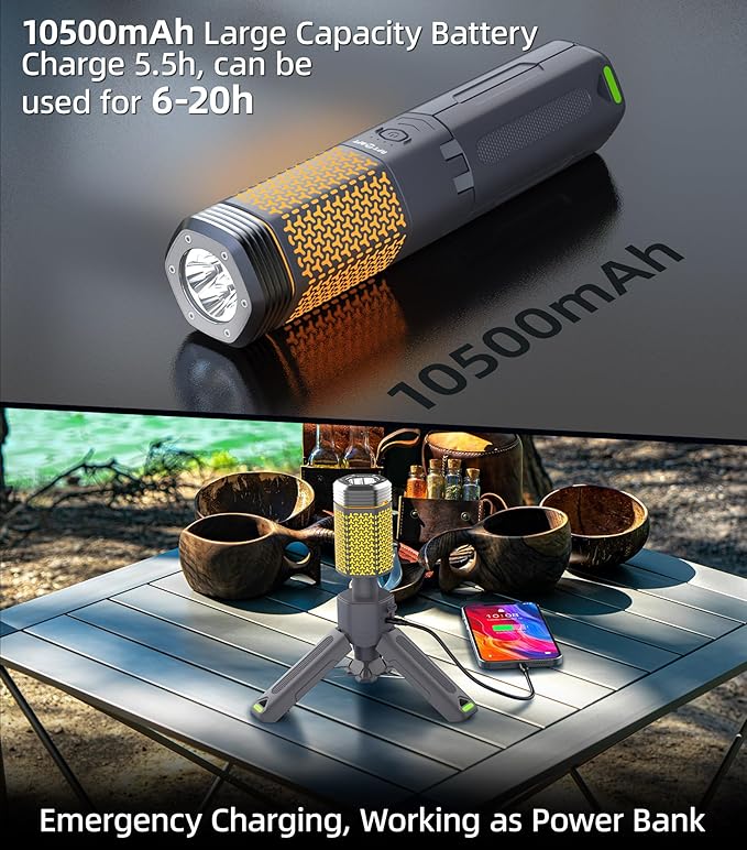 Telescopic Camping Light, Portable Collapsible Magnetic Camp Lantern Rechargeable,10500mAh Telescoping IP67 Waterproof Flashlights, Outdoor Gear for Emergency, Camping, Hiking (Gray)