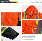 JKSafety Hi-Vis Reflective Safety Rain Jacket and Pants for Men Women Waterproof Rain Gears for Farming Fishing Work HV Rain Suit with Inner Mesh Lining and Pockets (117-Orange 3XL)