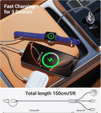 Temdan 2Pack for Apple Watch Charger, 3 in 2 Multi Charging Cable, iPhone Charger, USB A/Type C/Lightning Cable, Portable Travel Essentials Designed for iWatch Ultra/SE/11-1 & iPhone 17-12/ iPad-5Ft
