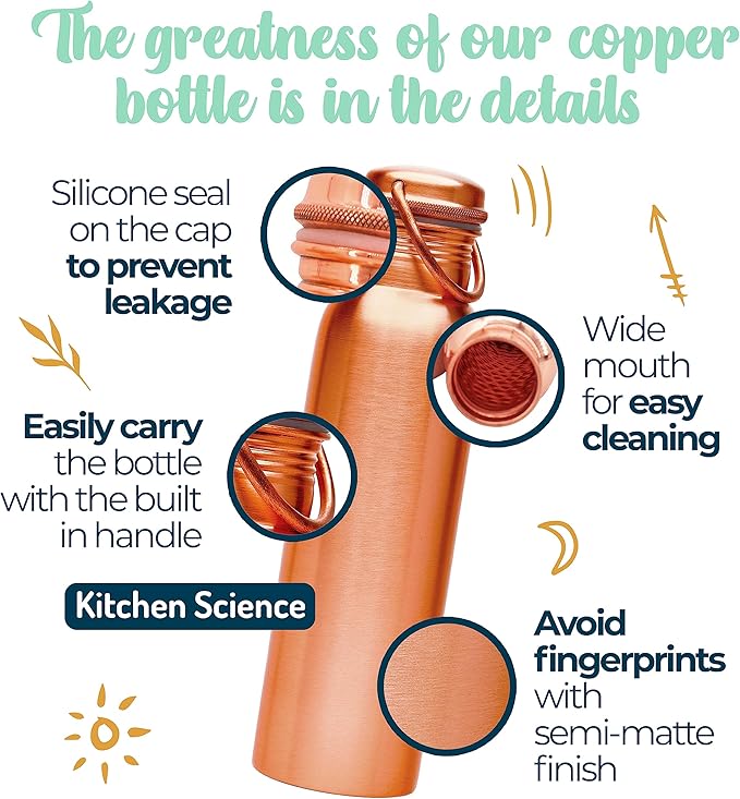 Authentic Ayurvedic Copper Water Bottle (34Oz /1000ml) With Carrying Canvas Bag & Sleeve For Drinking Water And Leak-Proof