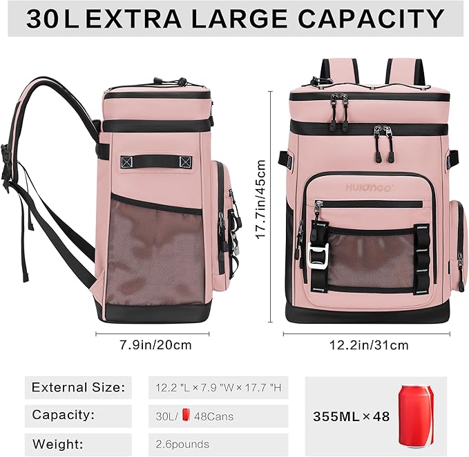 Large Waterproof Insulated Cooler Backpack for Men & Women, Leak Proof Cooler Backpack for Camping, Beach, Fishing, Picnic, Travel, Outdoor, 30L, 48Cans