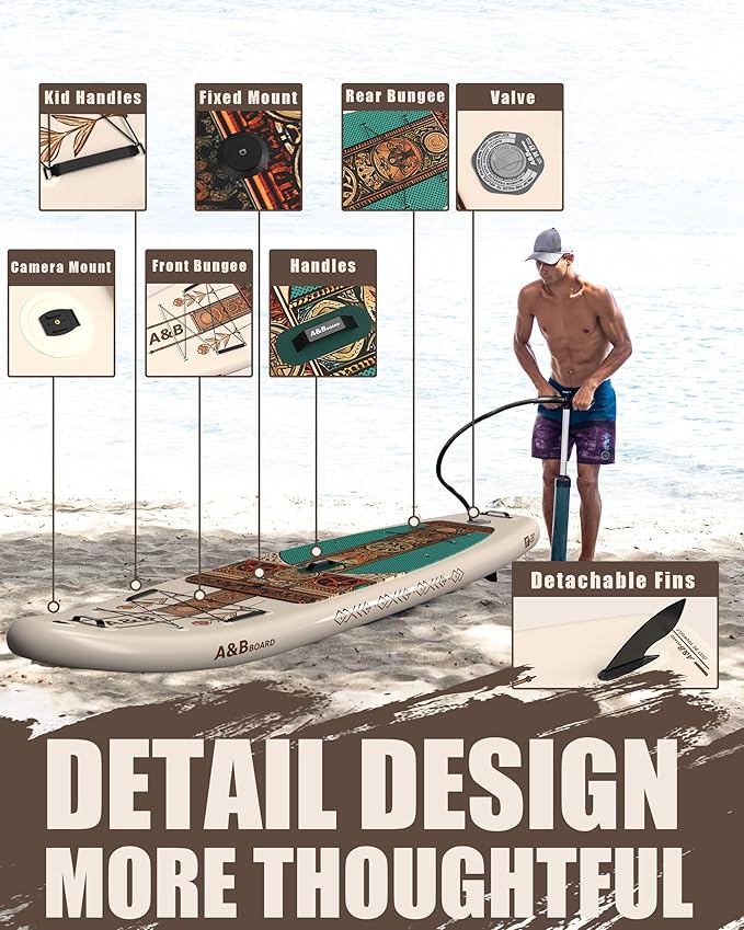 ABBOARD Inflatable Stand Up Paddle Boards - Extra Wide Fishing Paddleboard,Cool Design, Ultra Stable Standup SUP,15 D-Rings, 5 Handles,Camera Mount,100L Backpack, 10L Dry Bag,Youth/Adults