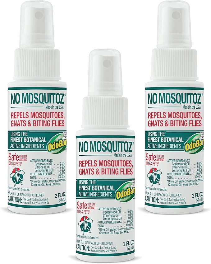 No Mosquitoz Botanical Bug Repellent, Effective for Gnat, Mosquito, and Biting Flies, Hand-Crafted and DEET-Free, Non-Greasy Formula, Made in The USA, 2 Ounce Spray Bottle, 3-Pack