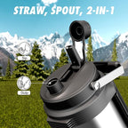 64 oz Stainless Steel Water Bottle for Camping: 2-in-1 Straw Spout Lid, Dual Handle, Leakproof, Keep Cold 48H, Half Gallon Insulated Water Jug for Outdoors, Fitness, Journey, Fishing, Work (Steel)