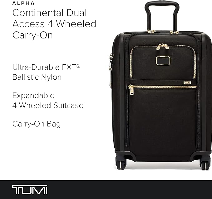 TUMI Alpha Continental Dual Access 4-Wheeled Carry-on Luggage - Rolling, Lightweight Suitcase - Secure Suitcase with Lock