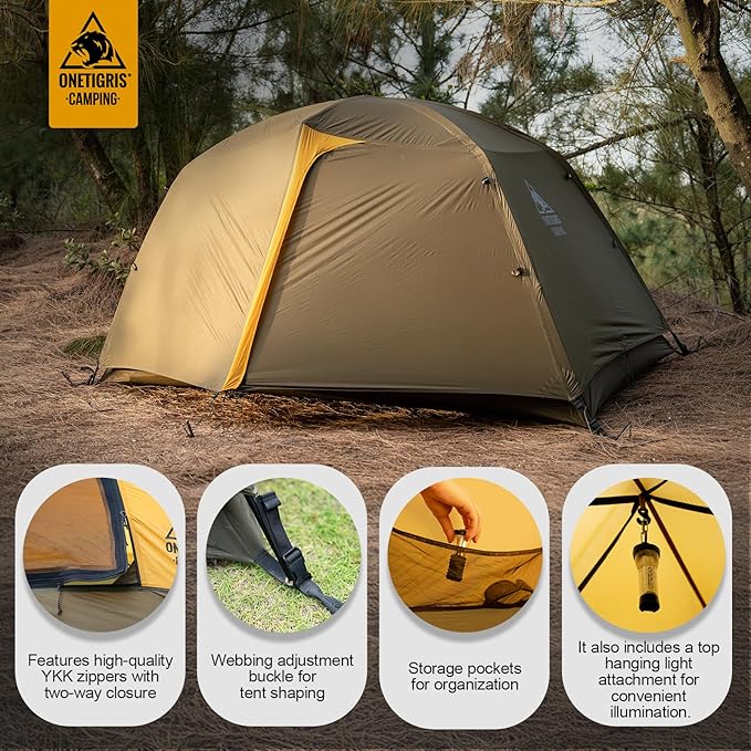 OneTigris Stella 4 Season Camping Tent Backpacking 2 Person Waterproof Lightweight Easy Setup Instant 3000mm Waterproof Rating Outdoor Hiking Tent