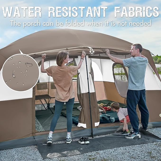 PORTAL 8 Person Tents for Camping, Easy Setup Cabin Tent with Large Porch, 2 Room, Waterproof Family Camping Tent for Outdoor Camping, Patio