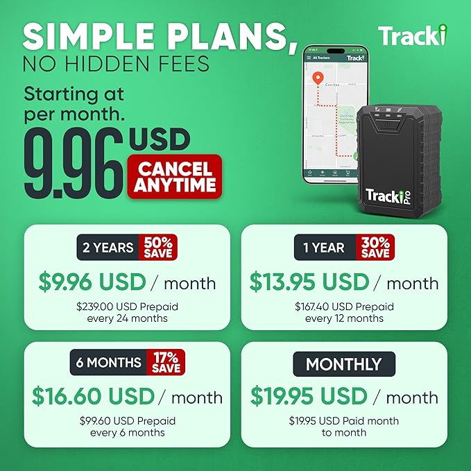 Tracki Pro GPS Tracker for Vehicles – Magnetic Waterproof 4G LTE Car Tracker, Long-Life Battery Up to 7 Months, Unlimited Distance, Smart Alerts, Hidden Tracking Device (Subscription Required)