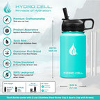 HYDRO CELL Stainless Steel Insulated Water Bottle with Straw - For Cold & Hot Drinks - Metal Vacuum Flask with Screw Cap and Modern Leakproof Sport Thermos for Adults (Teal 14oz)