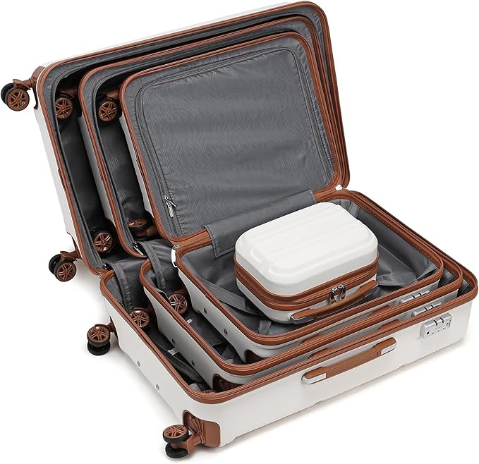 Kono Carry On Luggage Set Lightweight Airline Approved Carry On Suitcase with TSA Lock Spinner Wheels Durable Luggage Hardside Cream White