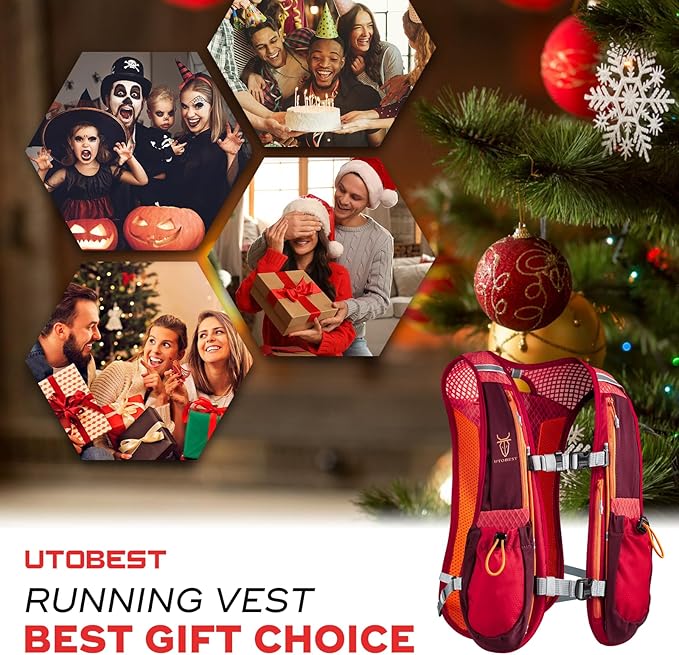 UTOBEST Running Vest, 5L Hydration Vest Lightweight, Breathable and Sweatproof Running Backpack, Adjustable Running Hydration Vest for Trail Running Marathon Race Jogging Cycling