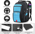 18.4 Inch Extra Large Backpack, Carry on Backpack, 55L Travel Laptop Backpack, Water Resistant Casual Hiking Daypack, Computer Bag with USB Port, College School Backpack for Men Women, Blue