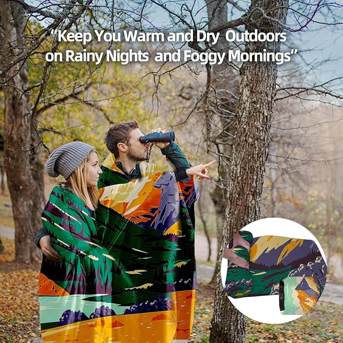 Outdoor Puffy Camping Blanket, Lightweight Down Alternative Puffy Printed Camping Large Ultra Warm Hammock Top Quilt Waterproof Blanket for Traveling Picnic Beach Party Cold Weather (Peak)