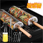 Rolling Grilling Baskets for Outdoor Grill Bbq Net Tube Stainless Steel Large Round Mesh Barbecue Accessories Must Have Cylinder Cage Picnic Gear Cooking Camping Basket for Veggies Vegetable Fish