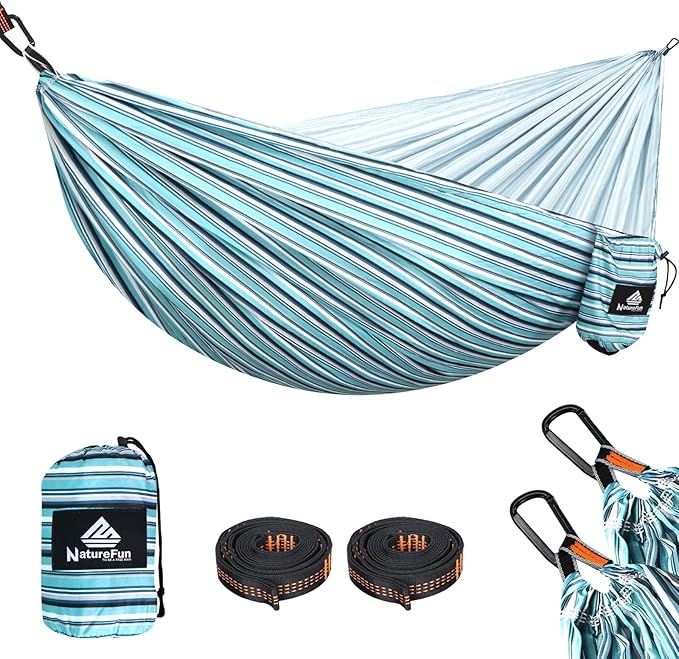 NATUREFUN Ultra-Light Travel Camping Hammock | 300kg Load Capacity,Breathable,Quick-Drying | 2 x Premium Carabiners,2 x Nylon Slings Included | Outdoor Indoor Garden