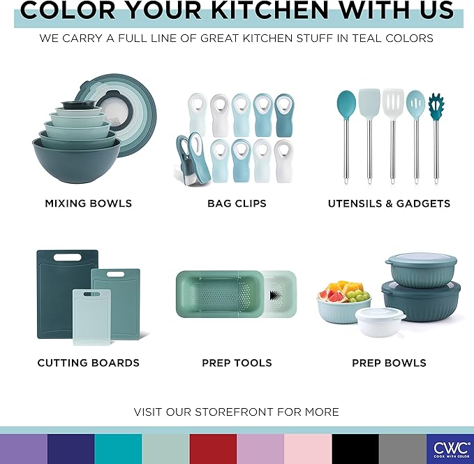COOK WITH COLOR Silicone Cooking Utensils, Kitchen Utensil Set, Easy to Clean Silicone Kitchen Utensils, Cooking Utensils for Nonstick Cookware, Kitchen Gadgets Set, 10 Pieces, Teal