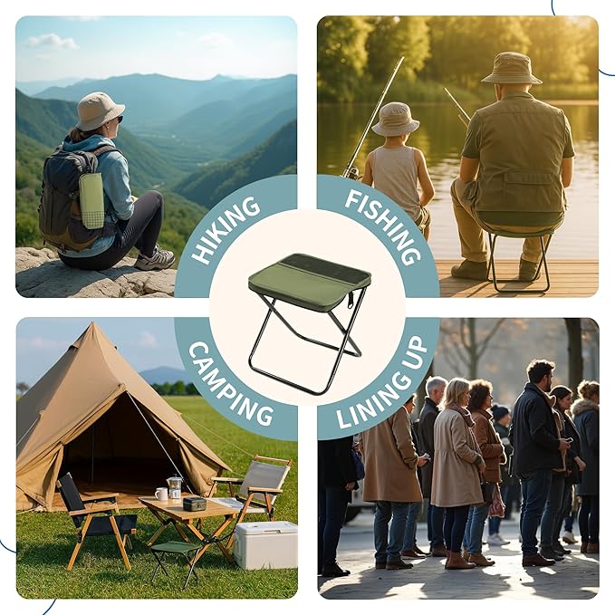 Folding Camp Stool, Lightweight Foldable Camping Stool, Compact Mini Chair for Outdoor Activities, Hiking, Fishing, and Travel, Portable and Durable, Holds Up to 265 lbs (Mini)
